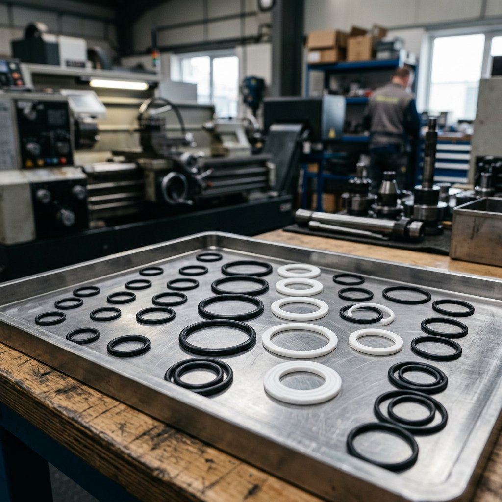 O-rings and backup rings on a tray