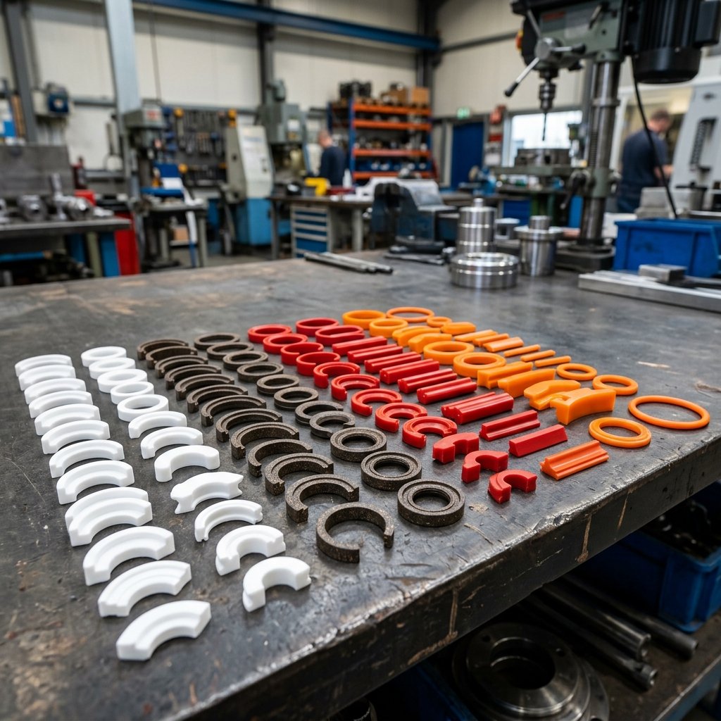 PTFE seal profiles on a workbench