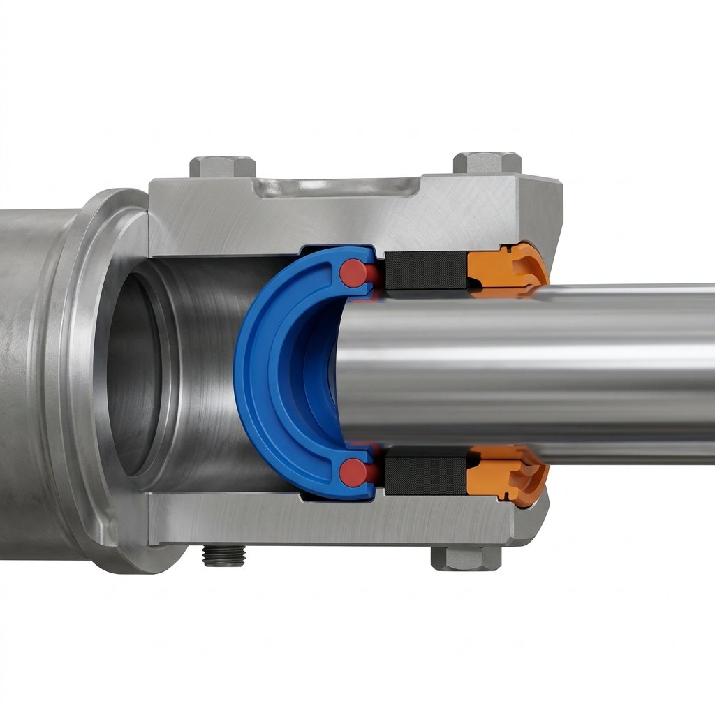 3D cutaway engineering render of an industrial hydraulic seal